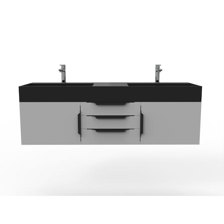 Castello Usa Amazon 60" Wall Mounted Gray Vanity With Black Top And Black Handles CB-MC-60G-BL-2056-BL